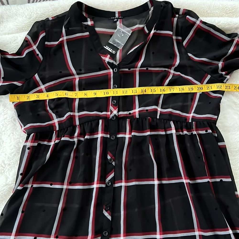Torrid Sheer Chiffon Plaid Lexie Polka Dot Babydoll Blouse Tunic Size 1X - Picture 7 of 8
